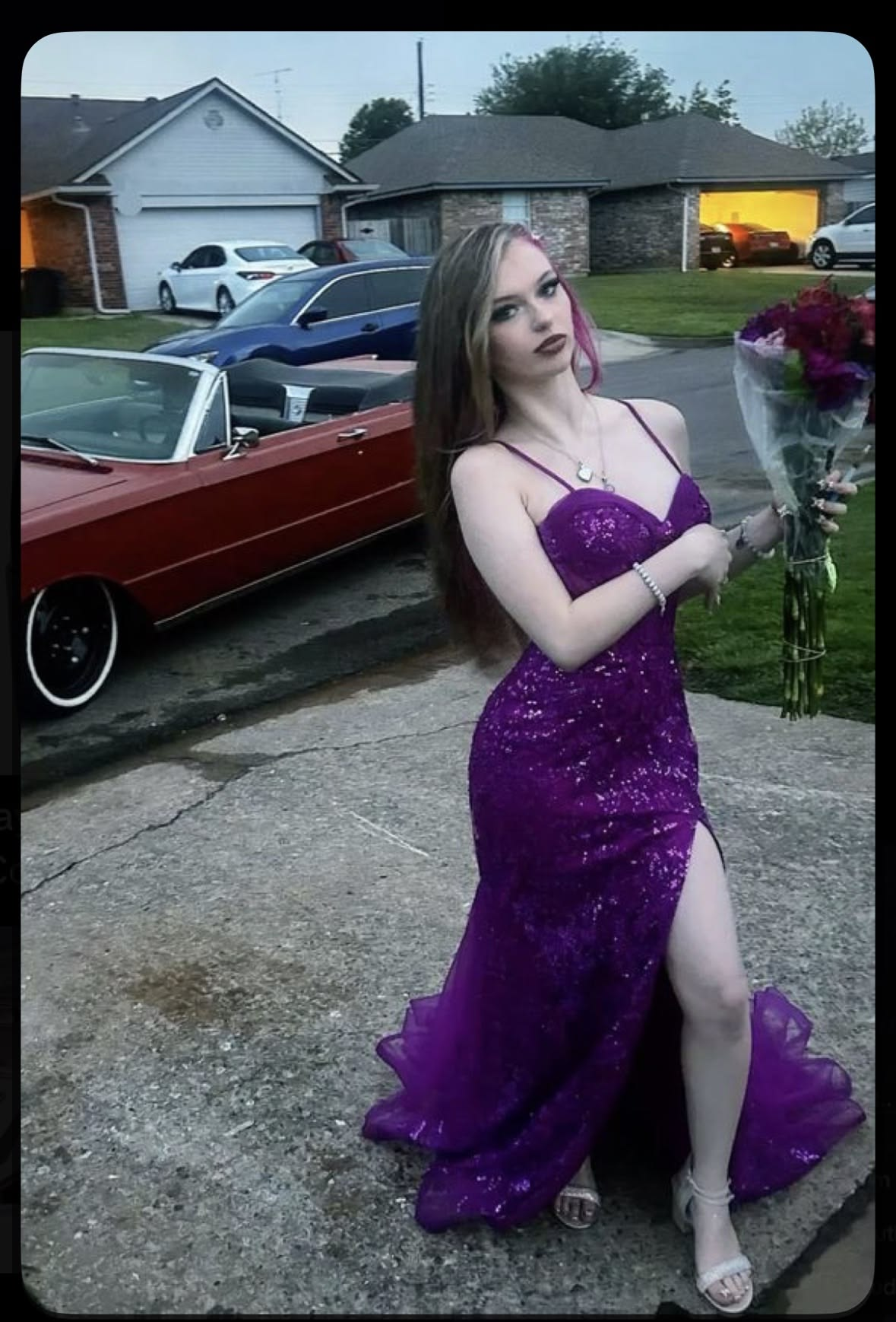 Sexy Spaghetti Straps Sequin Mermaid Long Party Dress Purple Evening Dress D5452
