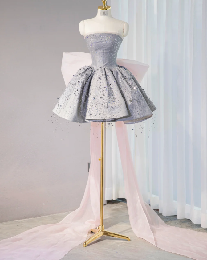 Charming Strapless Short A Line Birthday Dress Gray Homecoming Dress S301