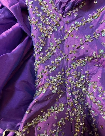 Vintage Purple Strapless Satin Beaded Mermaid Long Party Dress Evening Dress D2186