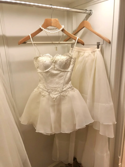 Classy White Tulle Lace A Line Short Prom Dress Formal Birthday Outfits Homecoming Dress D409