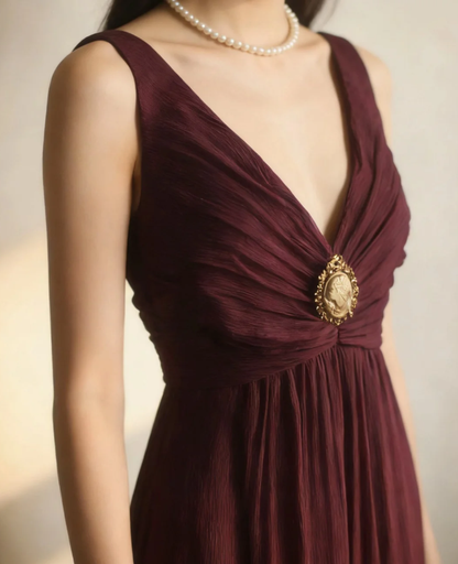 Retro Dark Purple V Neck Chiffon Long Prom Dress Evening Gown D2315