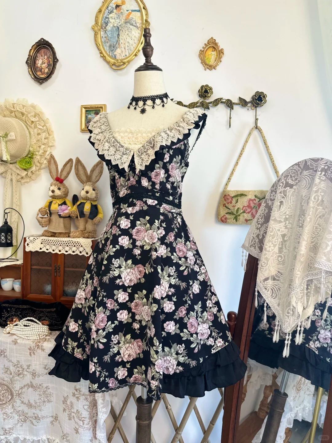 Pretty Black Chiffon Printed Floral Short Party Dress Formal Homecoming Dress Birthday Outfits D315