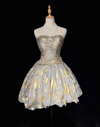 Unique Strapless Tulle Sequin Beaded A Line Short Homecoming Dress Birthday Outfits D3379