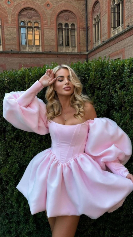 Pretty Pink Satin A Line Short Homecoming Dress,Off The Shoulder Mini 17th Birthday Outfits D3525