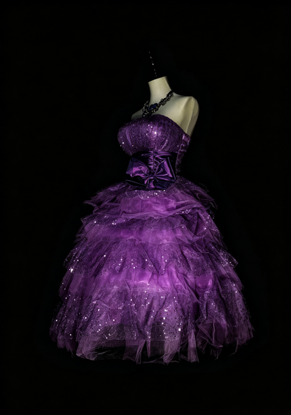 Shiny Purple Tulle Sequin A Line Short Homecoming Dress,Strapless Mini Birthday Prom Dress D4070