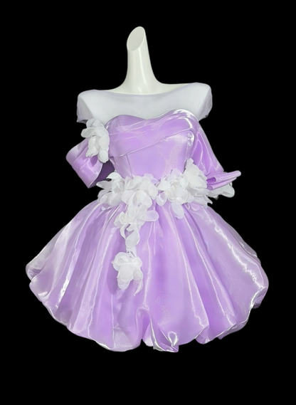 Charming Purple Tulle Appliques A Line Short 18th Birthday Outfits,Off The Shoulder Mini Homecoming Dress D4196