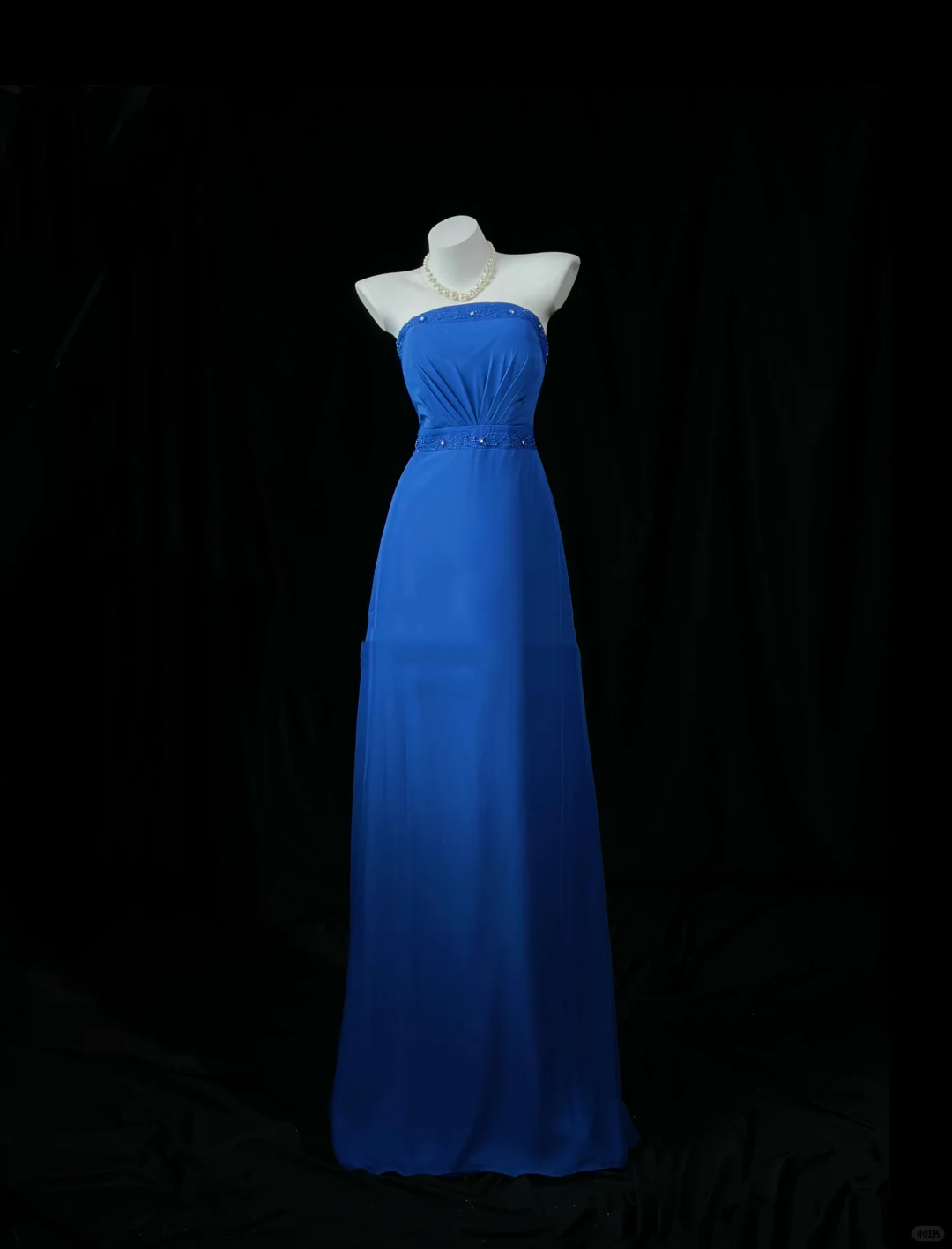 Chic Strapless Satin Beaded Long Wedding Guest Dress Royal Blue Evening Dress Party Dress D2519