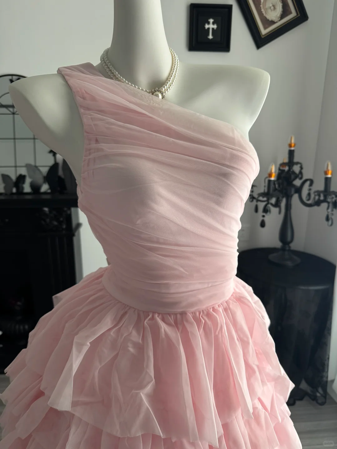 Charming One Shoulder Chiffon Pleated A Line Layered Birthday Outfits,Pink Graduation Homecoming Dress D3720