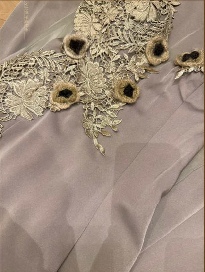 Vintage V Neck Satin Lace Appliques Mermaid Party Dress Evening Gown Long Wedding Guest Dress D2039