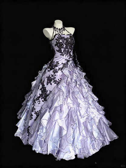 Pretty Halter Tulle Ruffles Appliques Sweet 16 Dress Purple Birthday Quinceanera Dress D5285
