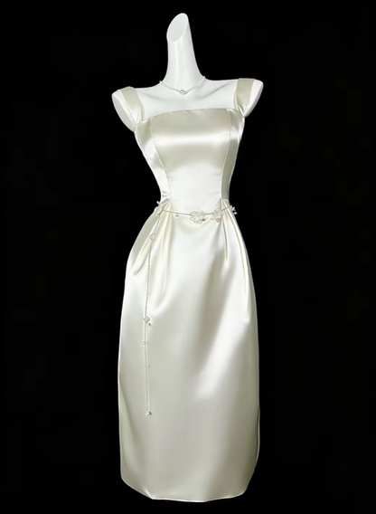 Classy Spaghetti Straps Satin Sheath Long Wedding Guest Dress,Burgundy Long Birthday Party Dress D4208
