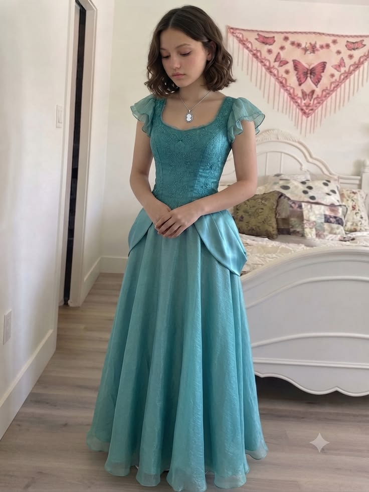 Elegant Blue Tulle A Line Long Prom Dress Party Dress D4951