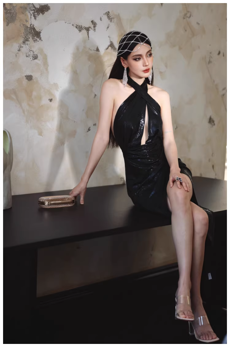 Sexy Black Halter High Slit Sheath Long Evening Dress Backless Prom Gowns D2412