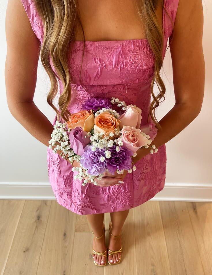 Fashion Square Neck Pink Satin Short Graduation Homecoming Dress Mini 21st Birthday Outfits D4773
