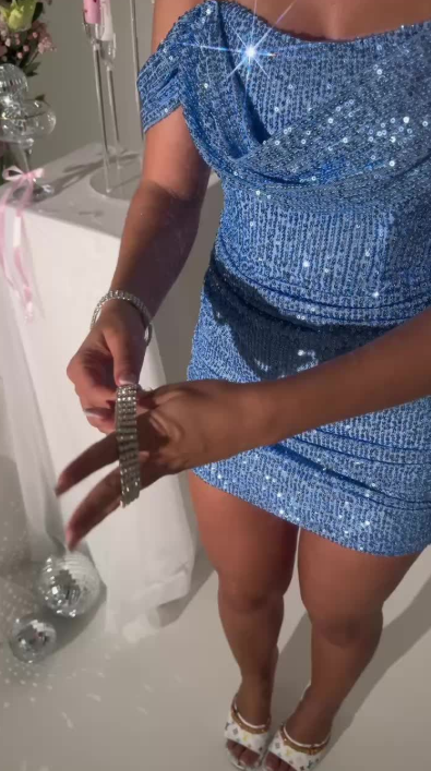 Fashion Off The Shoulder sequin Sheath Short Prom Dress,Blue Short 6th Grade Homecoming Dress D4021