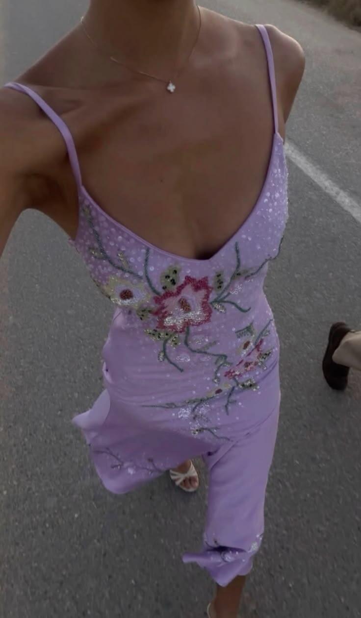Classy Spaghetti Straps Satin Sequin Floral Mermaid Long Party Dress Purple Long Birthday Evening Gown D4775