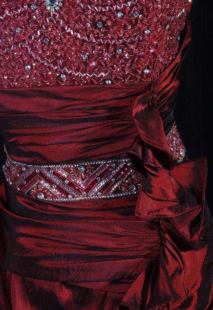 Elegant Strapless Satin Beaded Party Dress Burgundy Mermaid Long Prom Gown D2233