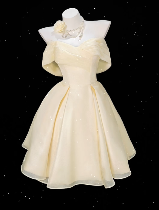 Cute Yellow Off The Shoulder Tulle ALine Short 8th Grade Homecoming Dress Birthday Dress D2351