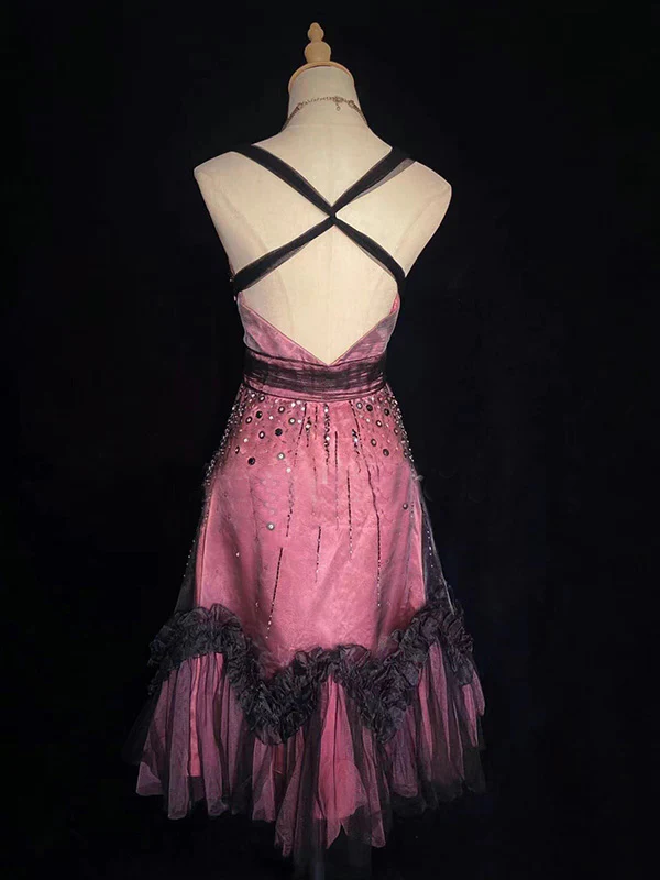 Vintage Tulle Beaded A Line Birthday Dress Spaghetti Straps Homecoming Dress Cocktail Dress S344