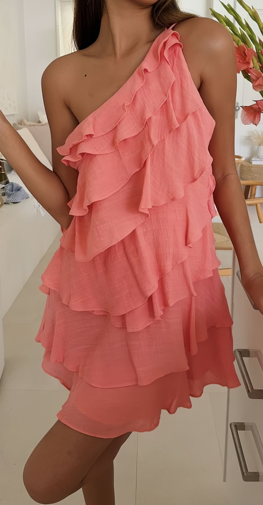 Cute One Shoulder Chiffon Layered Short Prom Dress Formal 9th Grade Homecoming Dress D504