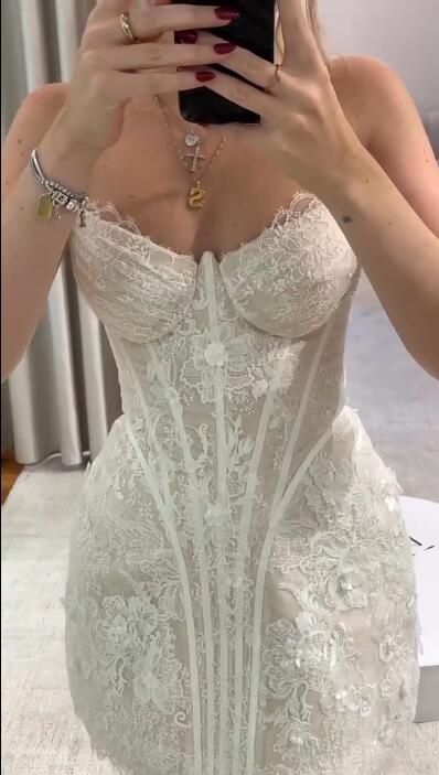Charming White Strapless Tulle Lace Sheath Short Homecoming Dress Birthday Outfits D4293