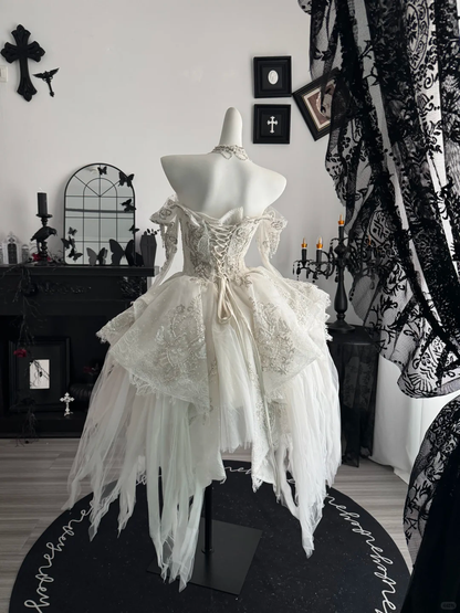 Pretty White Tulle Beaded A Line Short Homecoming Dress,Off The Shoulder Short Party Dress D3715