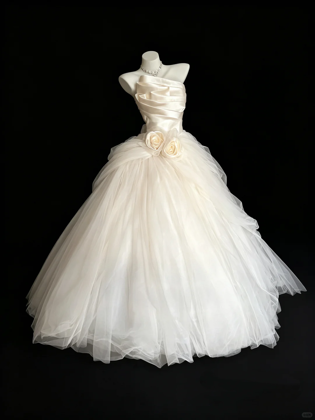 Pretty Strapless White Satin Tulle Long Wedding Dress With 3D Flowers D5281