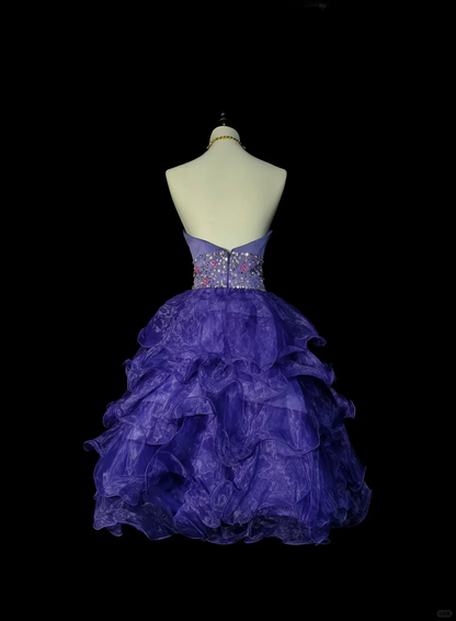 Classy Purple Strapless Tulle Layered Beaded Short Homecoming Dress Cocktail Dress D4073