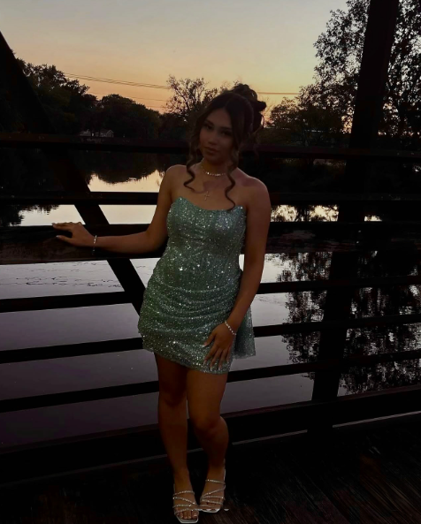 Sparkly Green Strapless Sequin Pleated Short Homecoming Dress Cocktail Dress D3854