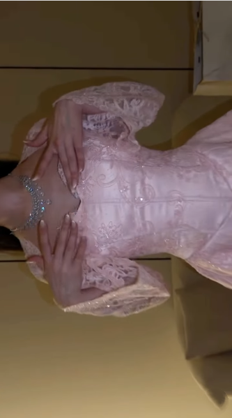 Charming Pink Satin Lace A Line Long Party Dress Birthday Prom Gown D4968