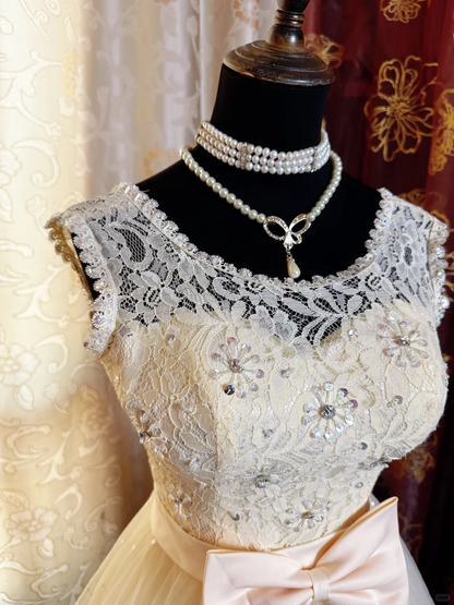 Sweet Lace Tulle Sleeveless A Line Short Homecoming Dress Formal 20th Birthday Outfit With Bow D730