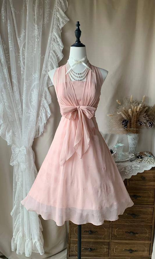 Pretty Halter Chiffon Sequin Short Birthday Outfits,Pink Graduation Homecoming Dress D3178