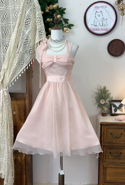 Cute Pink Spaghetti Straps A Line Mini Party Dress Homecoming Dress S331