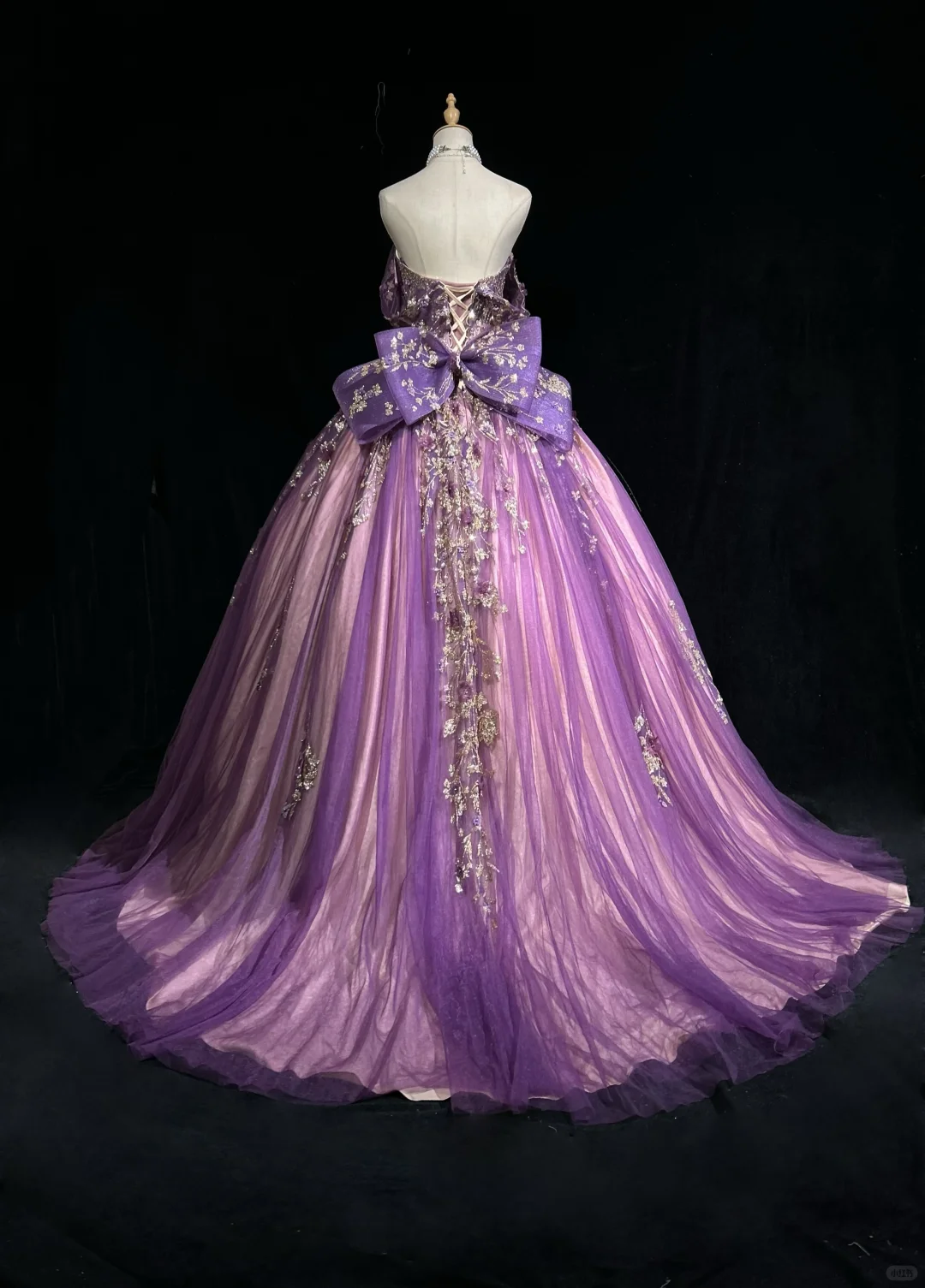 Gorgeous Purple Tulle Sequin Sweet 16 Dress,Off The Shoulder Quinceanera Dress With Bow D2843