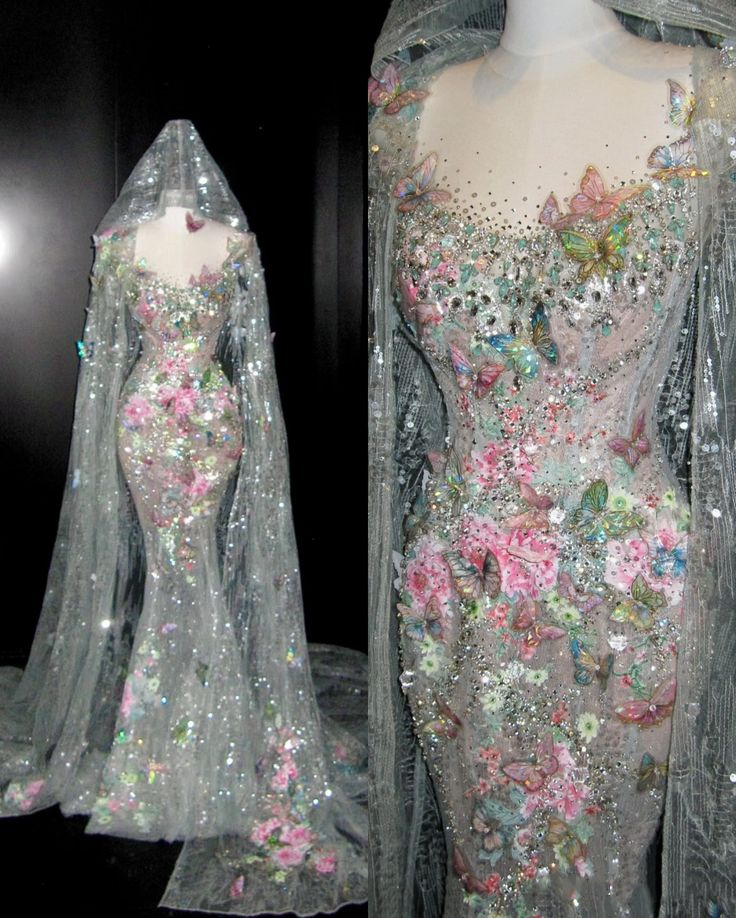 Glamorous Silver Tulle Sequin Beaded Butterfly Appliques Mermaid Long Wedding Dress Formal Bridal Dress D1978