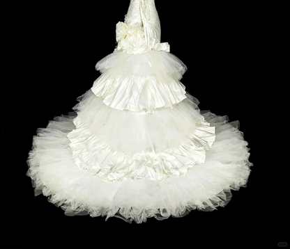 Glamorous White Satin Tulle Pleated Layered Mermaid Long Wedding Dress D5393