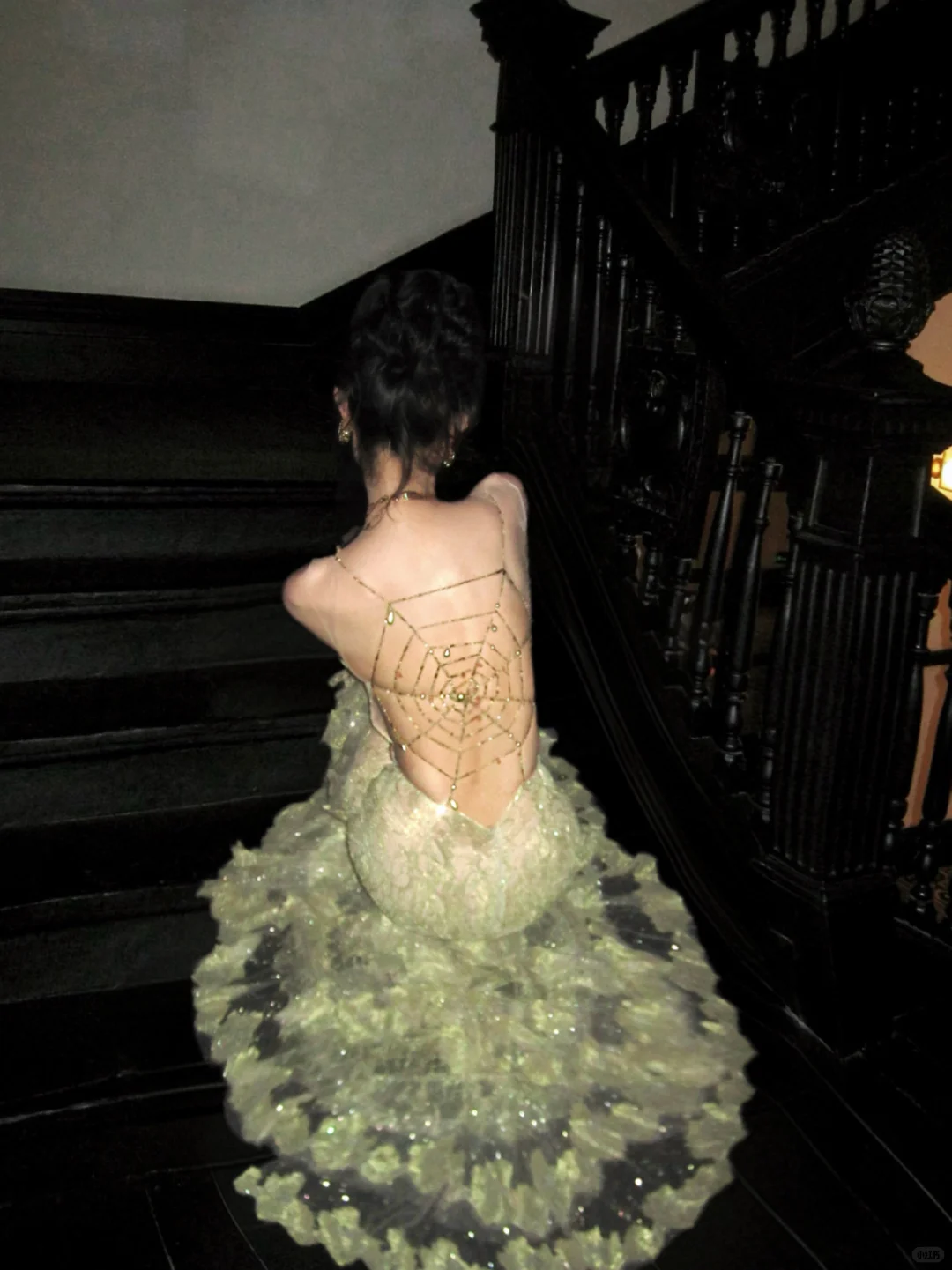 Beautiful Green Tulle Lace Sequin Mermaid Long Party Dress Backless Evening Dress D5082
