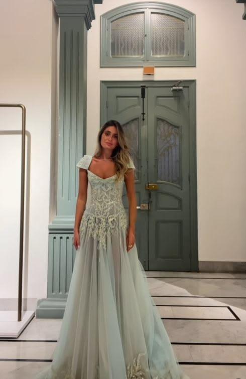 Glamorous Beaded Tulle Sequin Mermaid Long Prom Dress Ice Blue Long Party Dress D4623