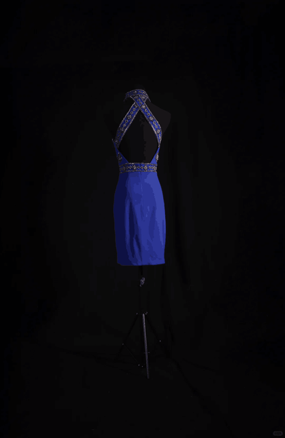 Sexy Halter Blue Satin Beaded Sheath Cocktail Dress Short 6th Grade Homecoming Dress D3326