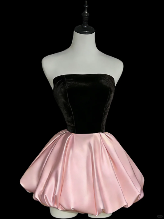 Stylish Strapless Velvet Satin A Line Short Cocktail Dress Mini Homecoming Dress D2799