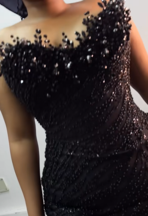 Glitter Black Strapless Sequin Beaded Mermaid Evening Dress Formal Birthday Party Gown D1163