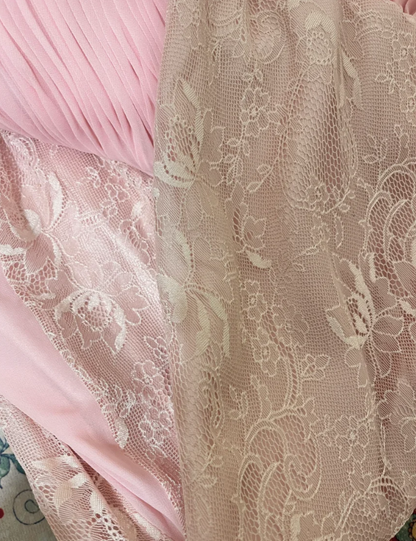 Classy V Neck Pink Lace Chiffon Mermaid Long Wedding Guest Dress Formal Prom Dress Party Gown D2134