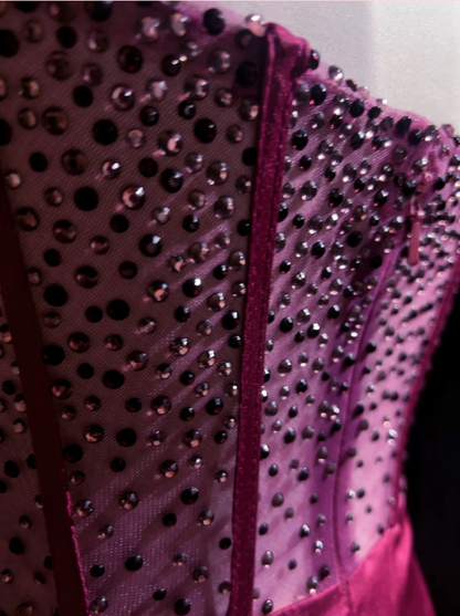 Elegant Strapless Hot Pink Satin Beaded Mermaid Long Wedding Guest Dress Formal Evening Dress D2058