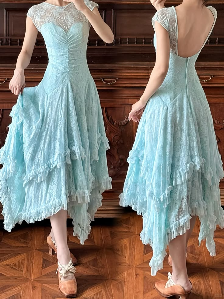 Vintage Sleeveless Lace Long Wedding Guest Dress,Blue Party Dress Prom Dress D2912