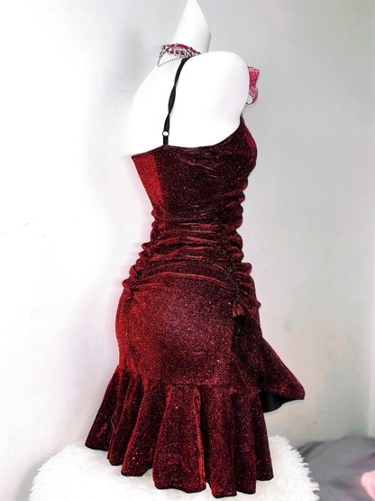 Vintage Spaghetti Straps Burgundy Ruffle Short Homecoming Dress Birthday Outfits S608