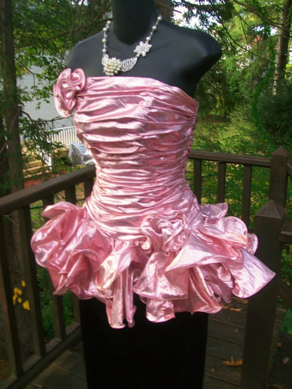 Classy Strapless Hot Pink Pleated Short Prom Dress Formal Homecoming Dress D478