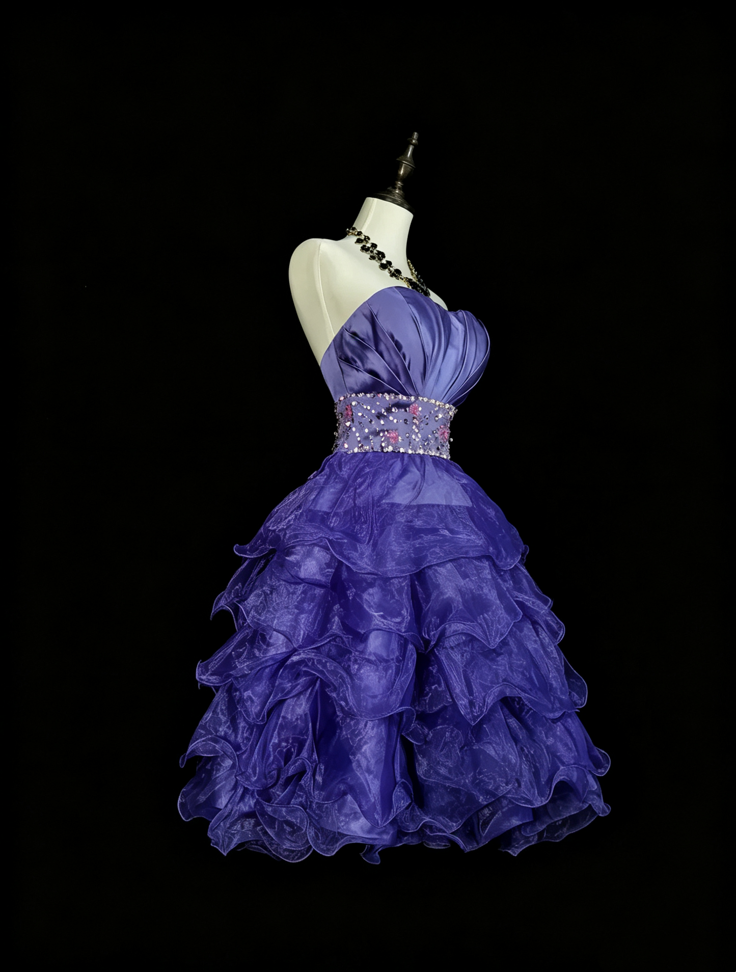 Classy Purple Strapless Tulle Layered Beaded Short Homecoming Dress Cocktail Dress D4073