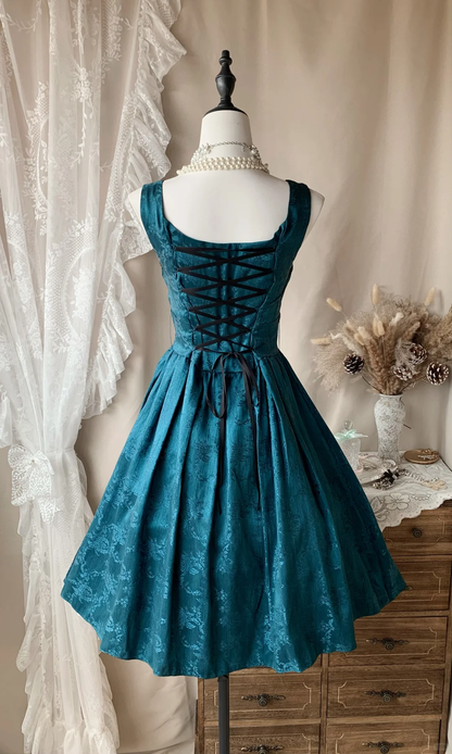 Vintage Peacock Blue Satin Print Floral Short Graduation Homecoming Dress,Spaghetti Straps A Line Birthday Outfits D3182
