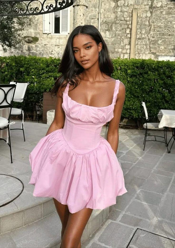 Pretty Spaghetti Straps Pink Satin Short Homecoming Dress Birthday Dress D4656