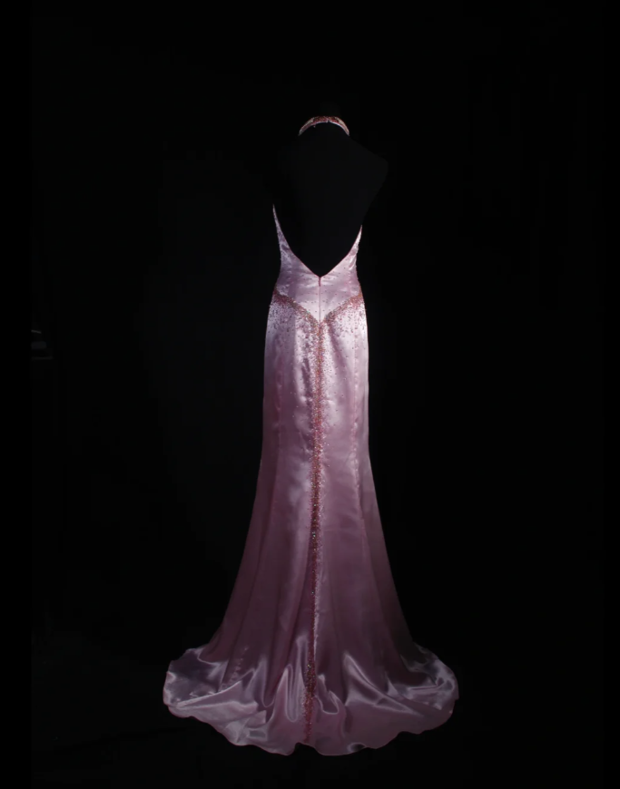 Classy Halter V Neck Satin Beaded Mermaid Long Party Dress Birthday Dress D2243